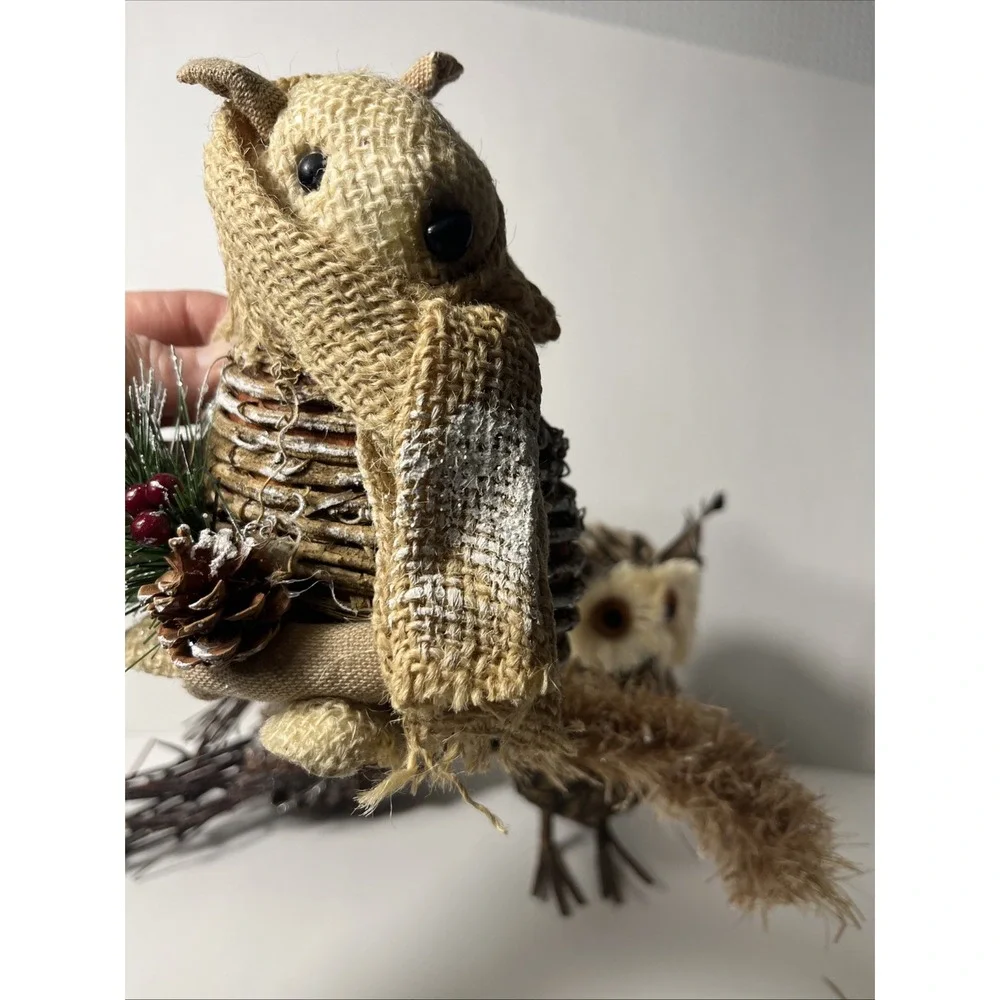 2 Realistic Horned Owl Bird Figures Feathers Natural RUSTIC 1 Squirrel Bundled